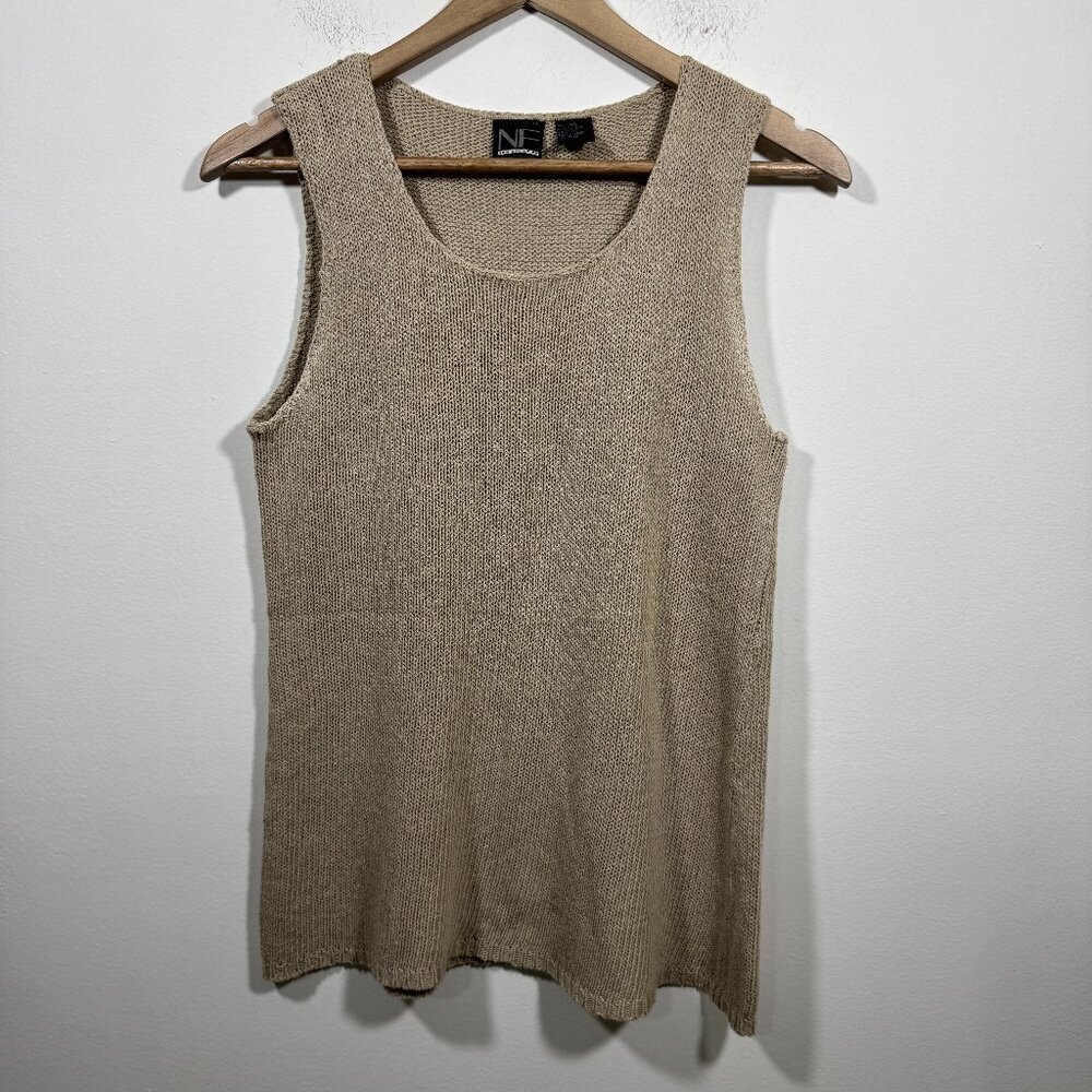 New Frontier Womens Sleeveless Linen Cotton Knit Shirt Size M Coastal Resortwear
